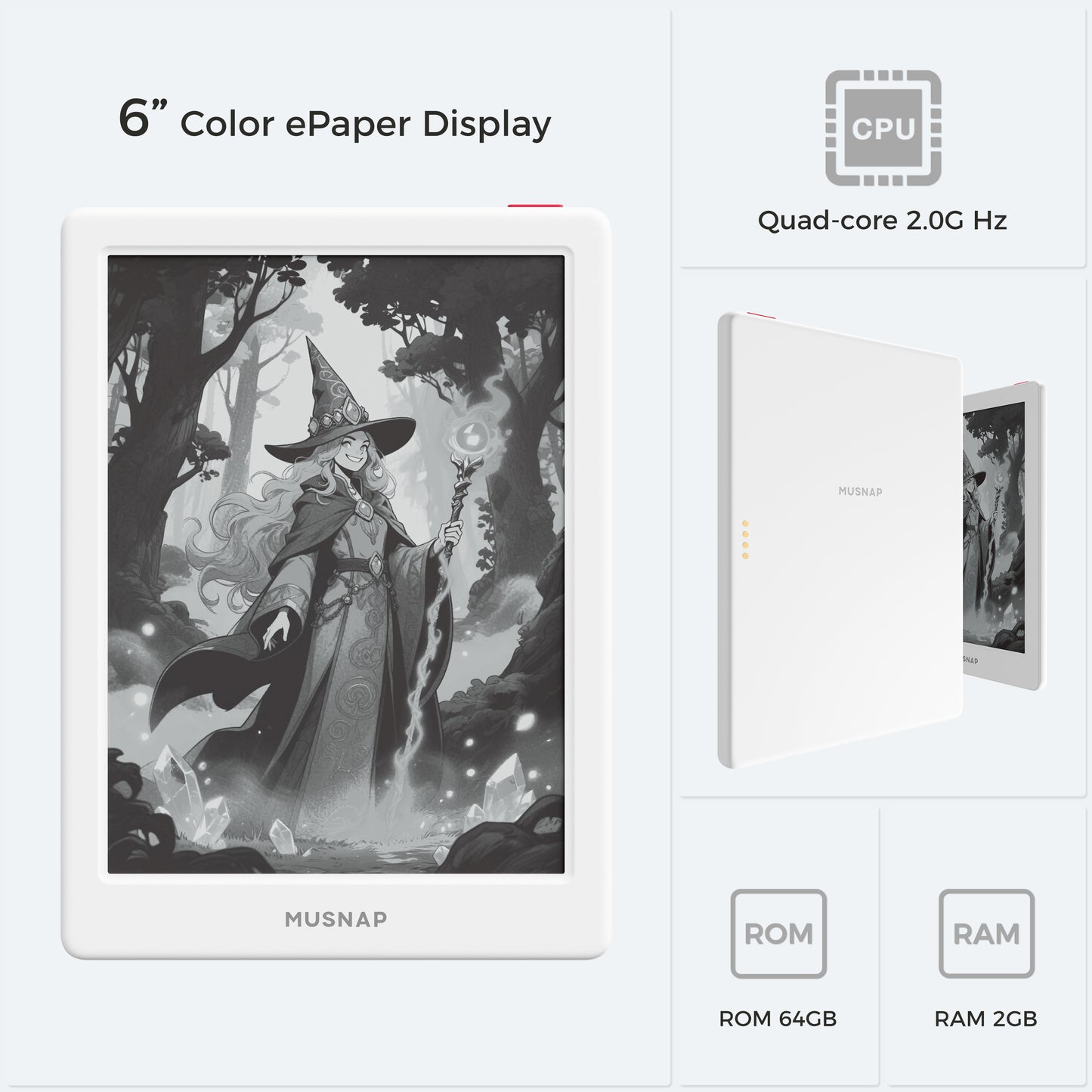 Neo 64GB+2GB eBook Reader Supports 3rd-Party apps, 6”E Ink ePaper eReader B/W Digital Paper, Long Battery Life for Reading