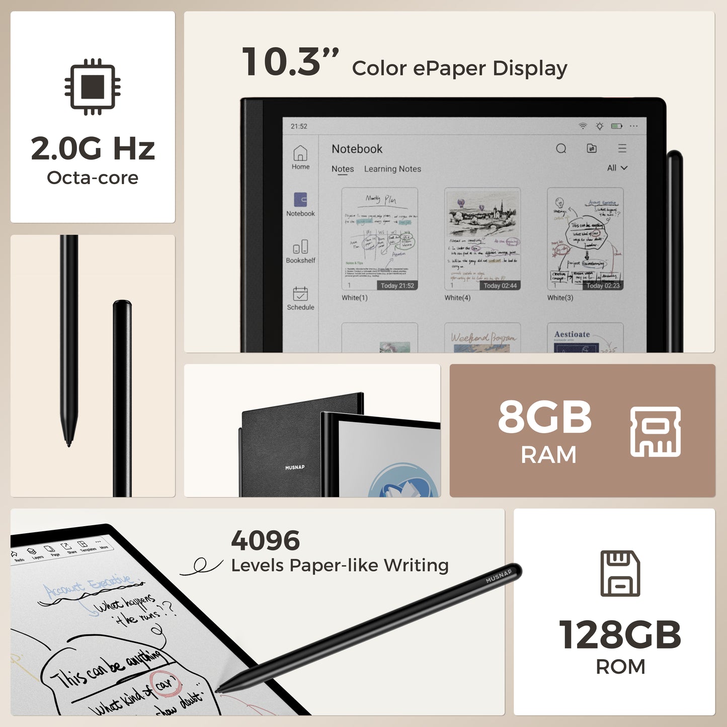 Aura C 10.3" E Ink Color Display Paper Tablet Supports 3rd-Party apps,8GB+128GB ePaper Notebook with Stylus Pen,2-in-1 Color ePaper Tablet & eBook Reader,Long Battery Life for Meetings&Reading