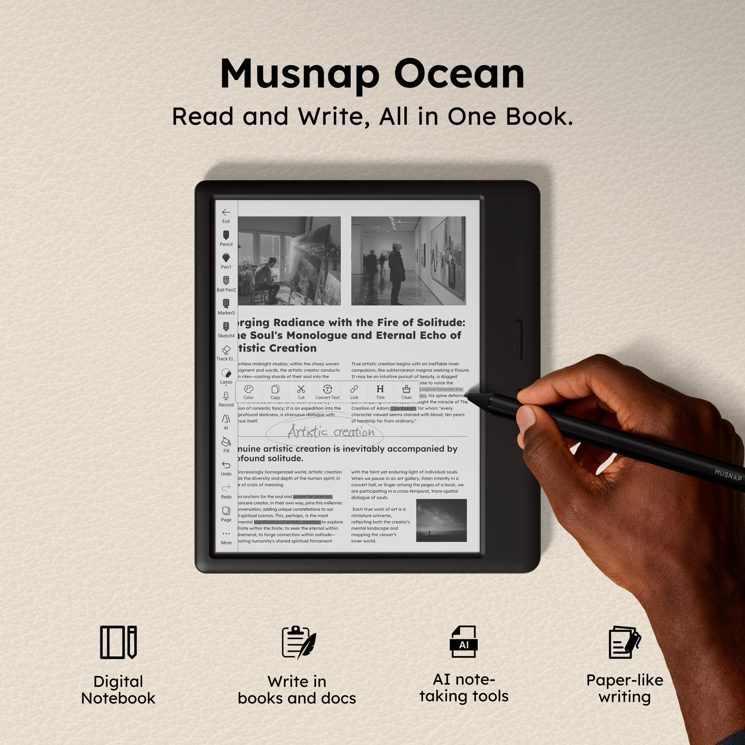 Musnap Ocean 64GB+4GB 7”eBook Reader Supports Handwriting, 7”E-ink Paper Tablet with Long Battery Life for Reading and Writing