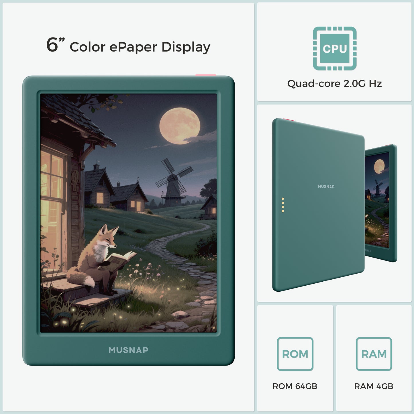 Neo C 64GB+4GB Colour eBook Reader Supports 3rd-Party apps, 6” E Ink ePaper eReader Digital Paper, with Color Display, Long Battery Life for Reading